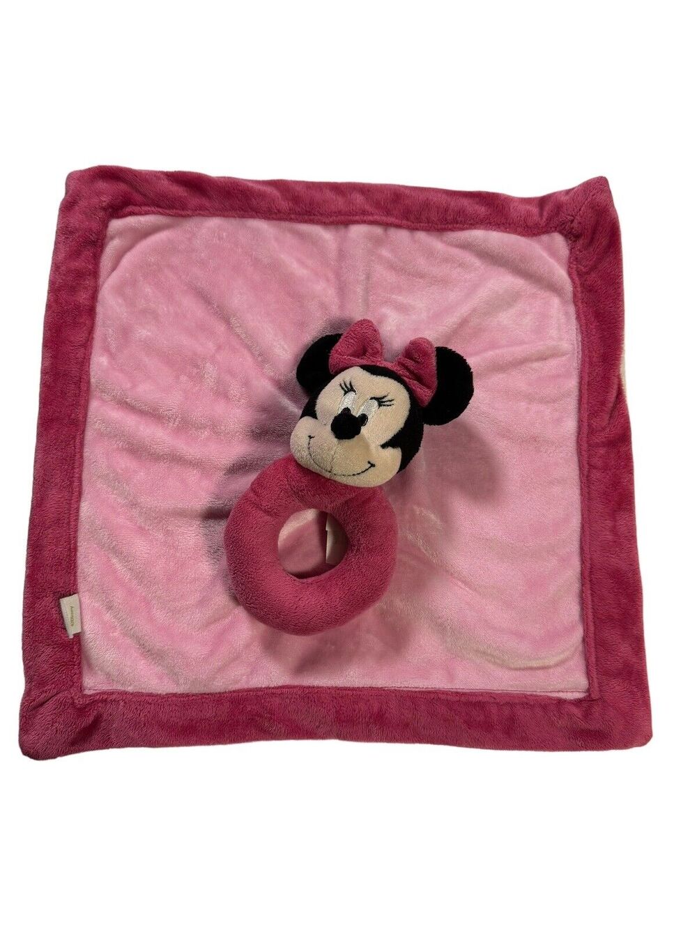 Disney Baby Minnie Mouse Security Blanket with Ring Rattle Lovey Pink 13x13